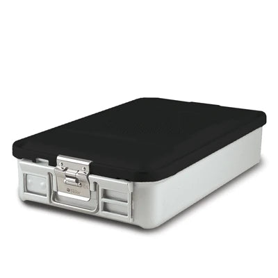 SklarLite Sterilization Container - Mid-Size, Standard Lid, Perforated Bottom, 18-1/4" x 11" x 4", Black - 10-4322
