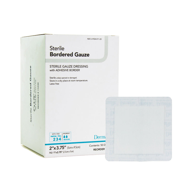 DermaRite Gauze Adhesive Dressing, White, Sterile, 2 x 3¾ inch (Box of 50)