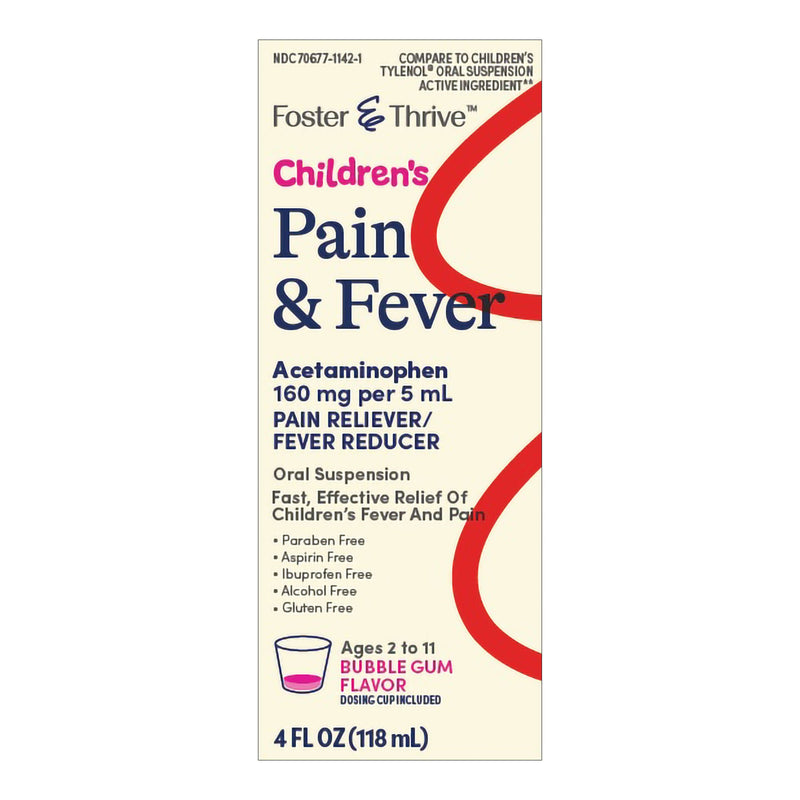 Foster & Thrive Children's Pain & Fever Acetaminophen Oral Suspension Bubblegum (Bottle)