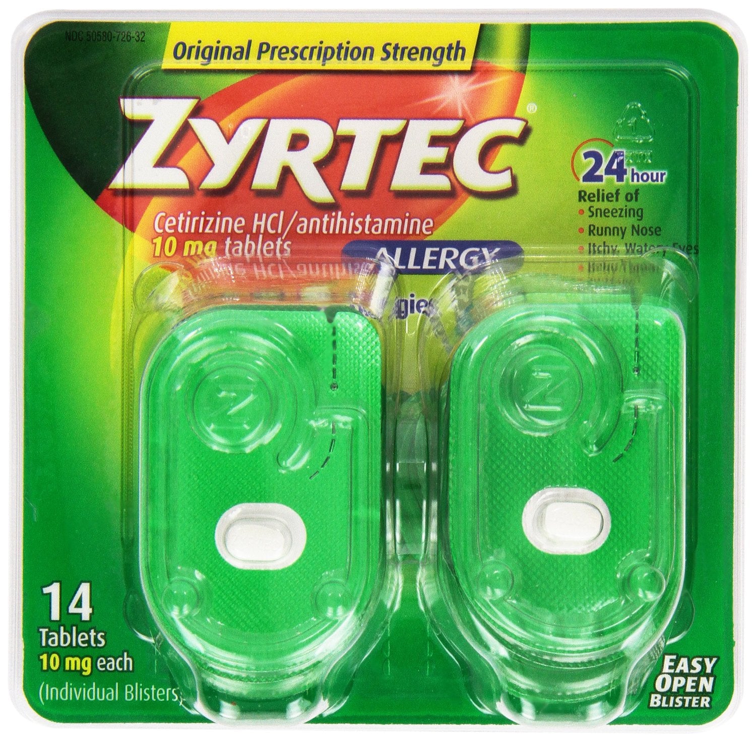 Allergy Relief Zyrtec 10 mg Strength Tablet 14 per Bottle