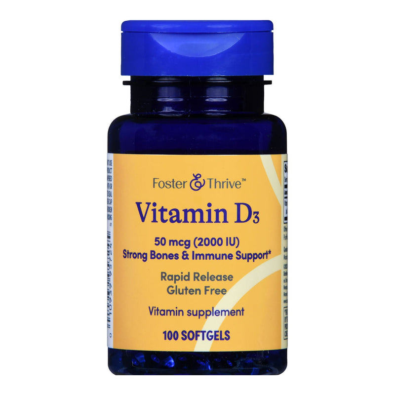 Foster & Thrive Vitamin D-3 50 mcg (2000 IU) Rapid Release Softgels (Bottle of 100)