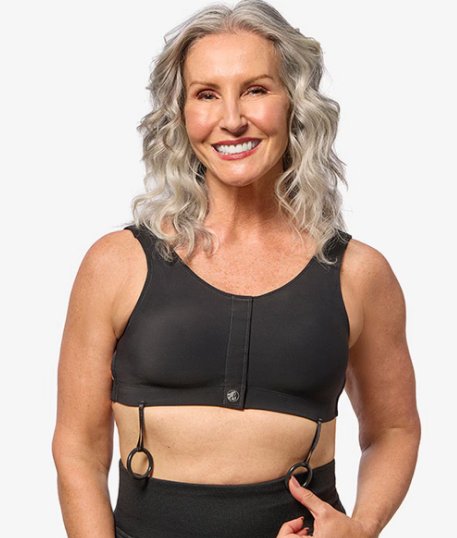 BFFL Co Post-Surgical Bra Elizabeth Pink Surgical Bra 39 to 42 Inch Chest X-Large Black Front Hook and Loop Closure Drain Holders 