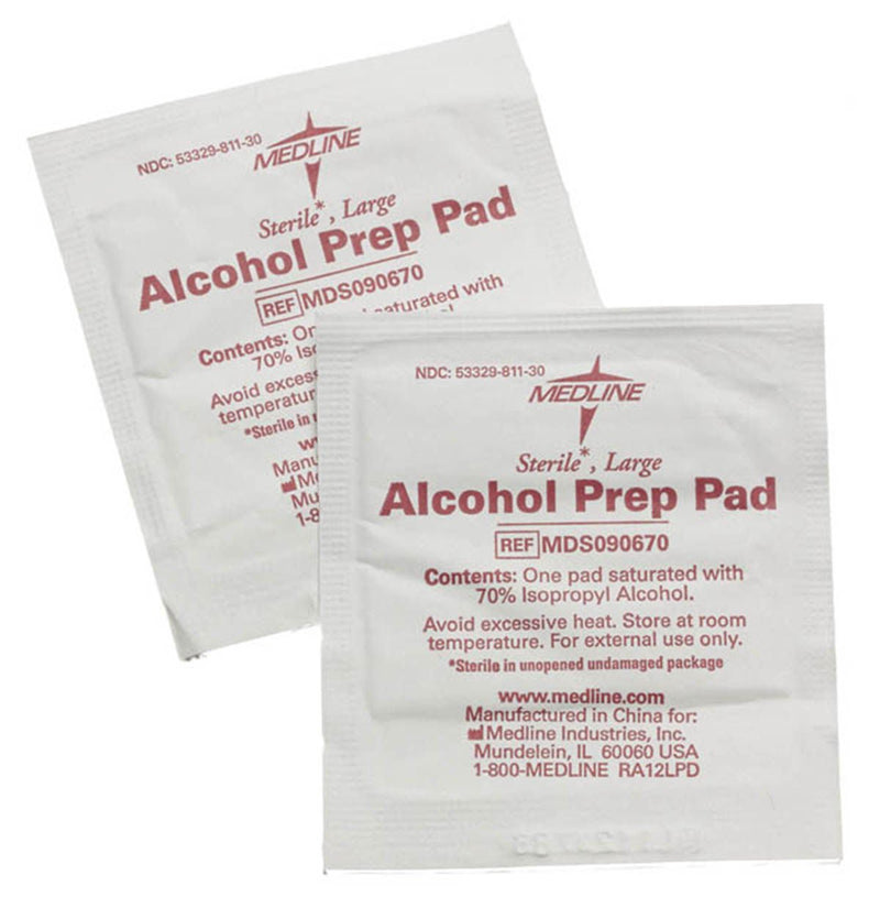 Alcohol Prep Pad Medline 70% Strength Isopropyl Alcohol Individual Packet Medium Sterile (Case of 3000)