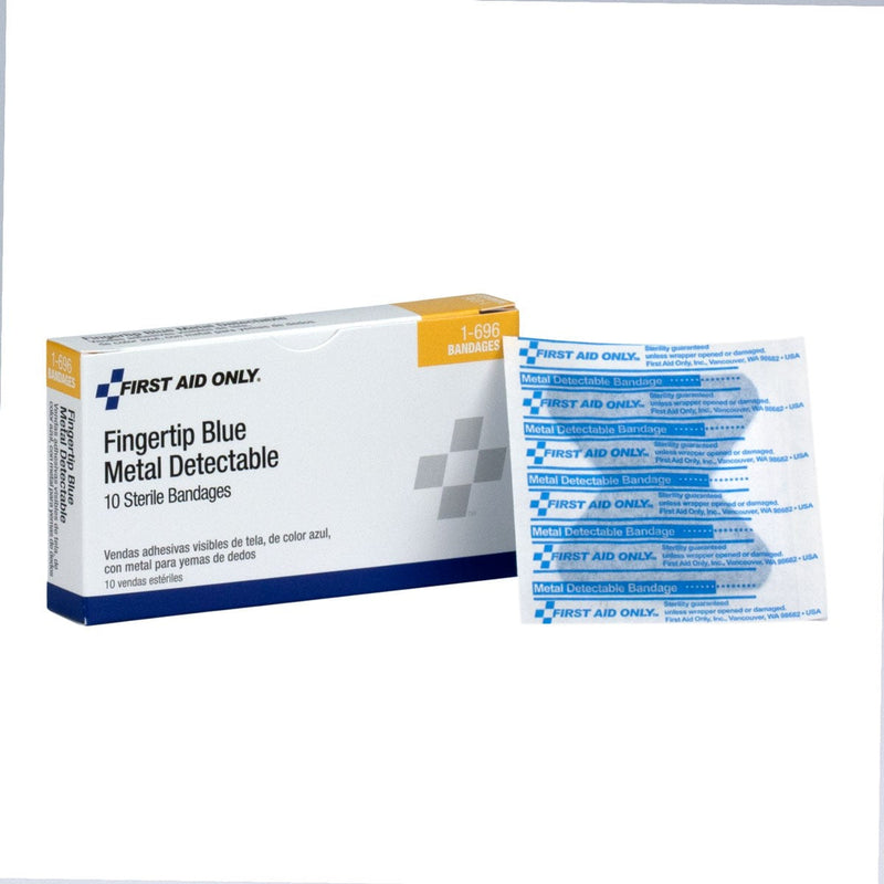 Acme United Blue Metal Detectable Fabric Fingertip Bandages, 10/box