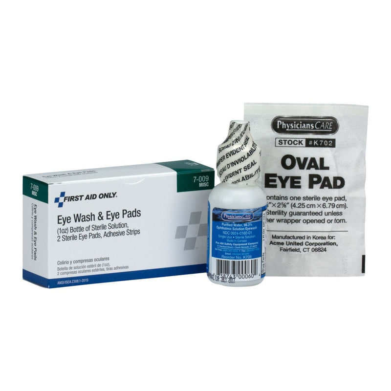 Acme United 1 oz. Eyewash, Eyepads & Adhesive Strips, 1 set/box
