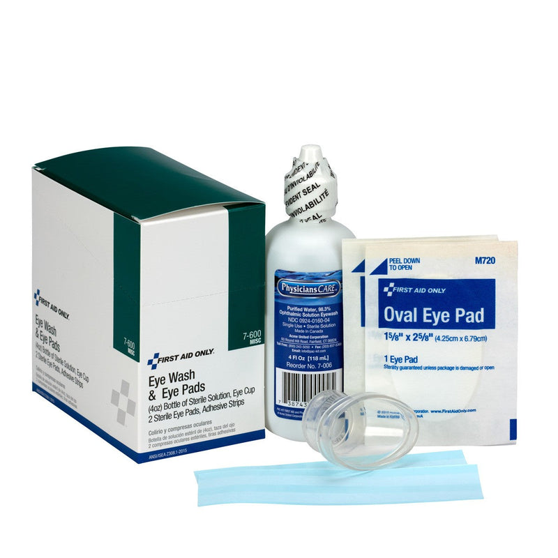 Acme United 4 oz. Eyewash, Eyepads & Adhesive Strips, 1 set/box