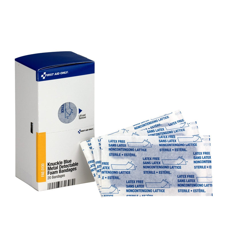 Acme United Smart Compliance Boxed Refill Blue Metal Detectable Knuckle Foam Bandages, 20/box