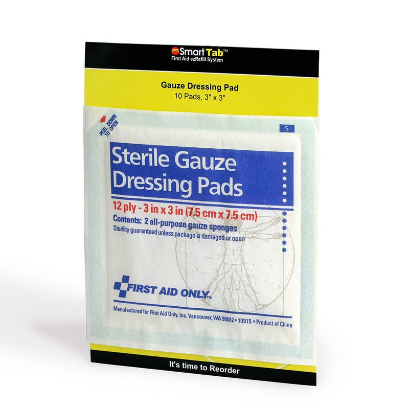 Acme United Smart Compliance Boxed Refill 3"x3" Sterile Gauze Pads, 10/bag