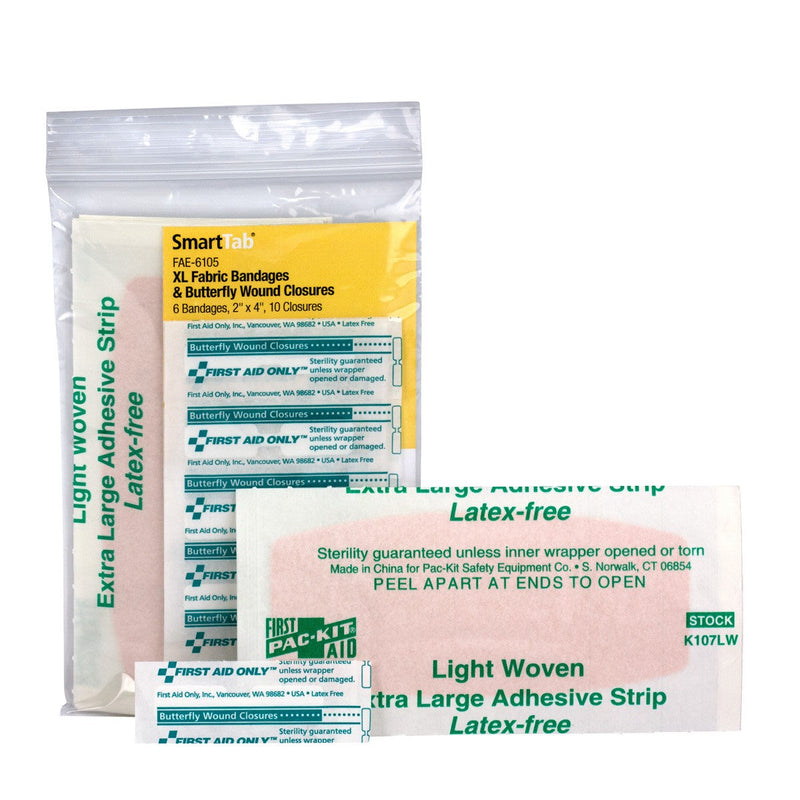Acme United Smart Compliance Boxed Refill 2"x4" Fabric Adhesive Bandages (6) , Plastic Butterfly Bandages (10)