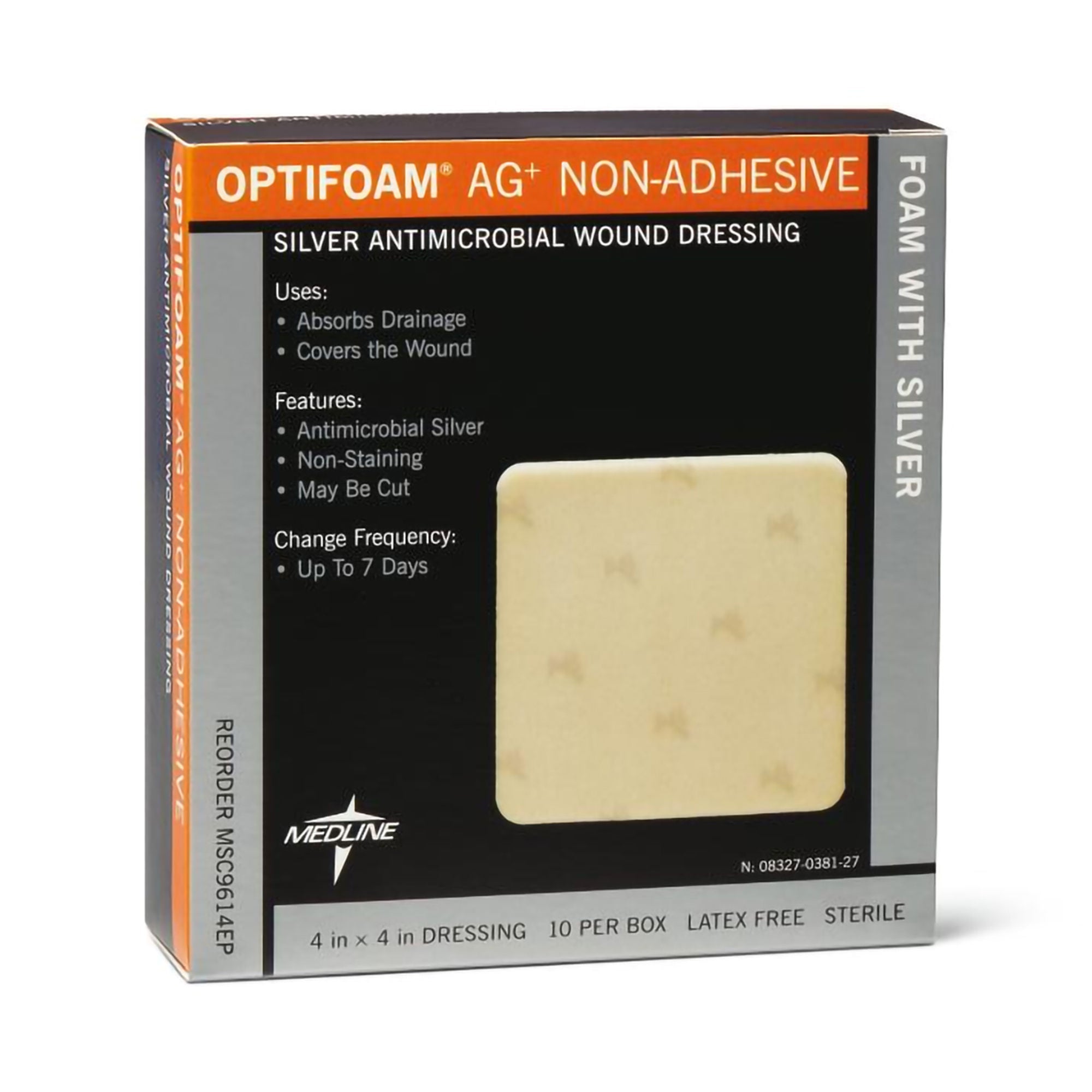 Medline Silver Foam Dressing Optifoam Ag+ 4 X 4 Inch Square Sterile (MSC9614 / CS)