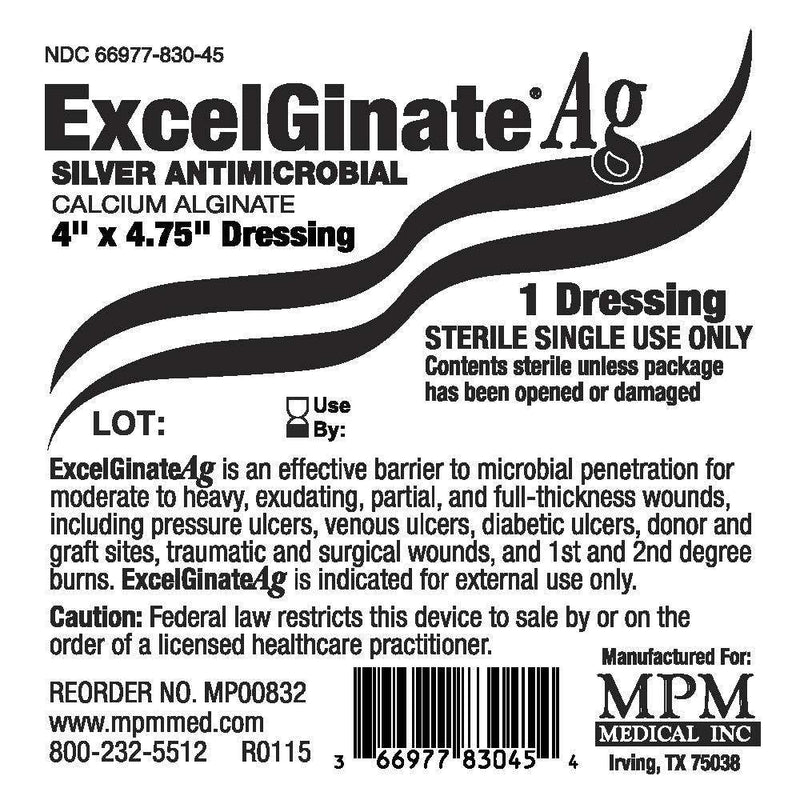Silver Alginate Dressing ExcelGinate AG 4 X 4-3/4 Inch Rectangle Sterile 