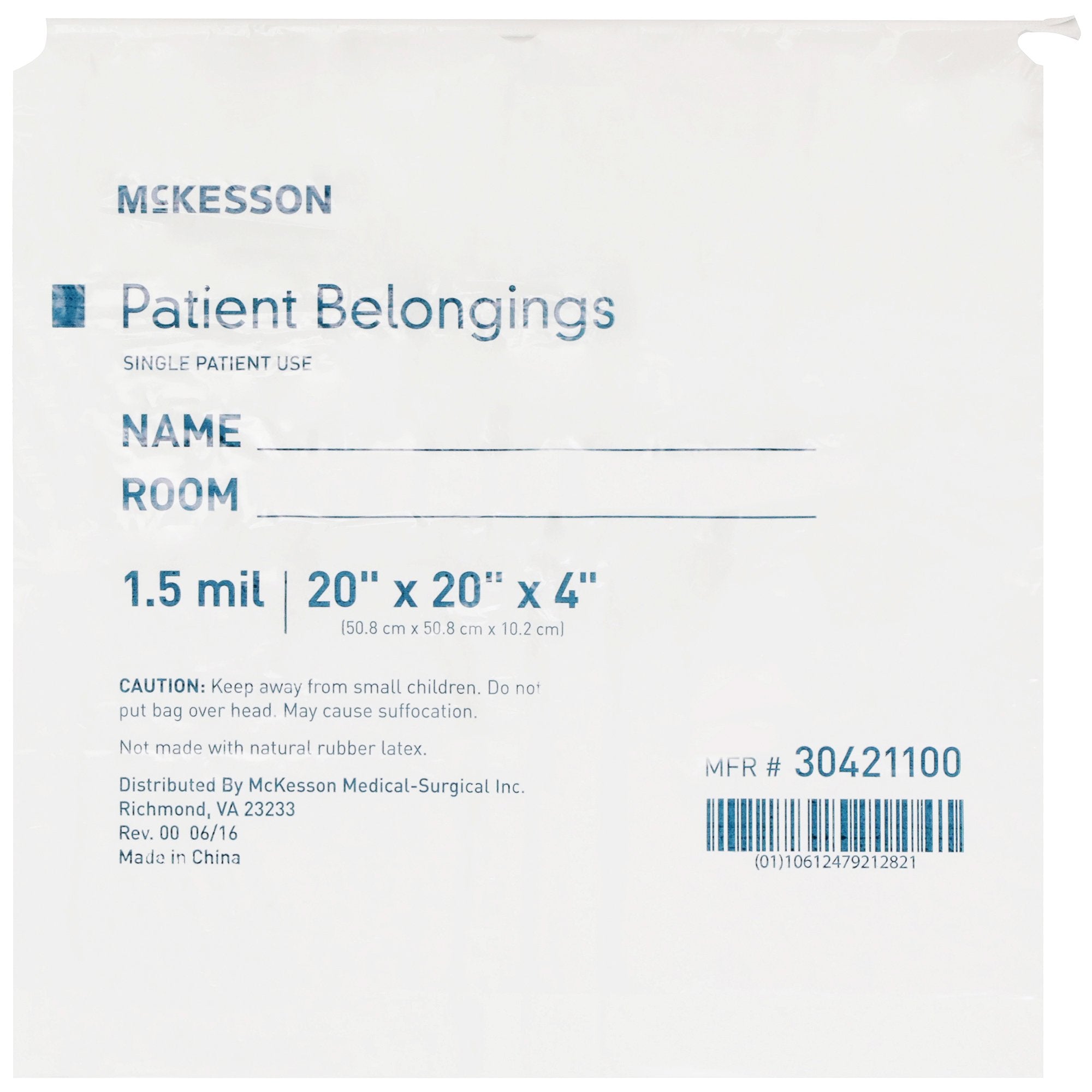 McKesson Brand McKesson Patient Belongings Bag, White (250/CS) 