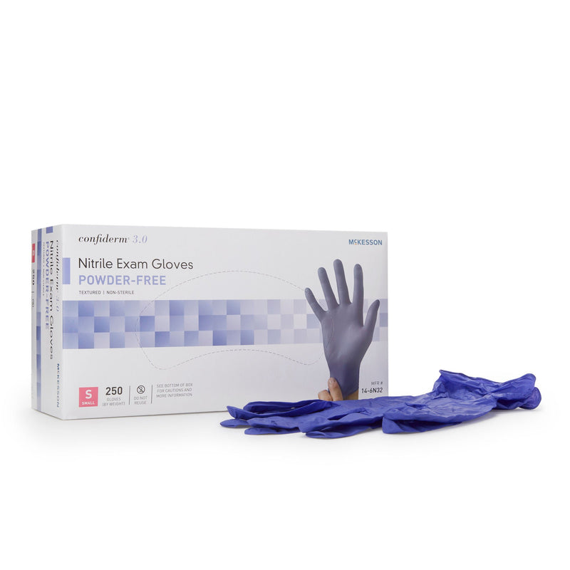 McKesson Confiderm 3.0 Nitrile Exam Glove, Small, Blue (Case of 2500)