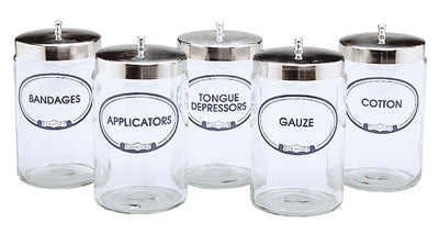 Graham-Field Labeled Glass Sundry Jars  Set of Five (5) 7"H X 4.25"D Labeled Flint Glass S
