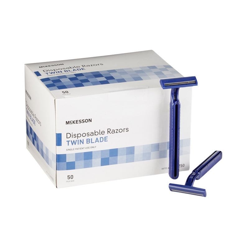 McKesson Twin-Blade Disposable Razor, Blue (Case of 100)