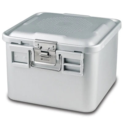 SklarLite Sterilization Container - Half-Size, Standard Lid, Perforated Bottom, 11-1/4" x 11" x 8", Silver - 10-4656