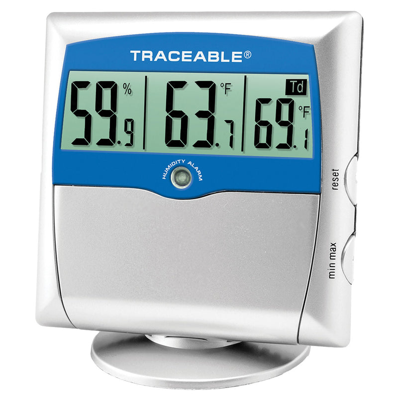 Digital Thermometer / Hygrometer with Alarm Traceable Fahrenheit / Celsius 14° to 140°F (-10° to +60°C) Solid State Sensors Free-standing / Wall Mount Battery Operated (Each)