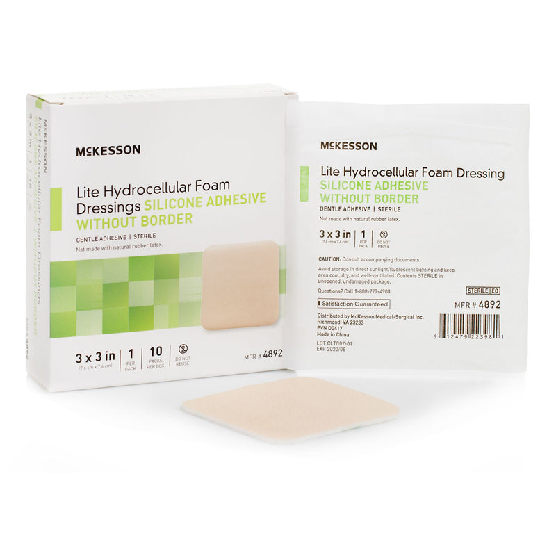 McKesson Lite Hydrocellular Foam Dressing w/ Silicone Adhesive w/o Border, 3 x 3 (Case of 200)