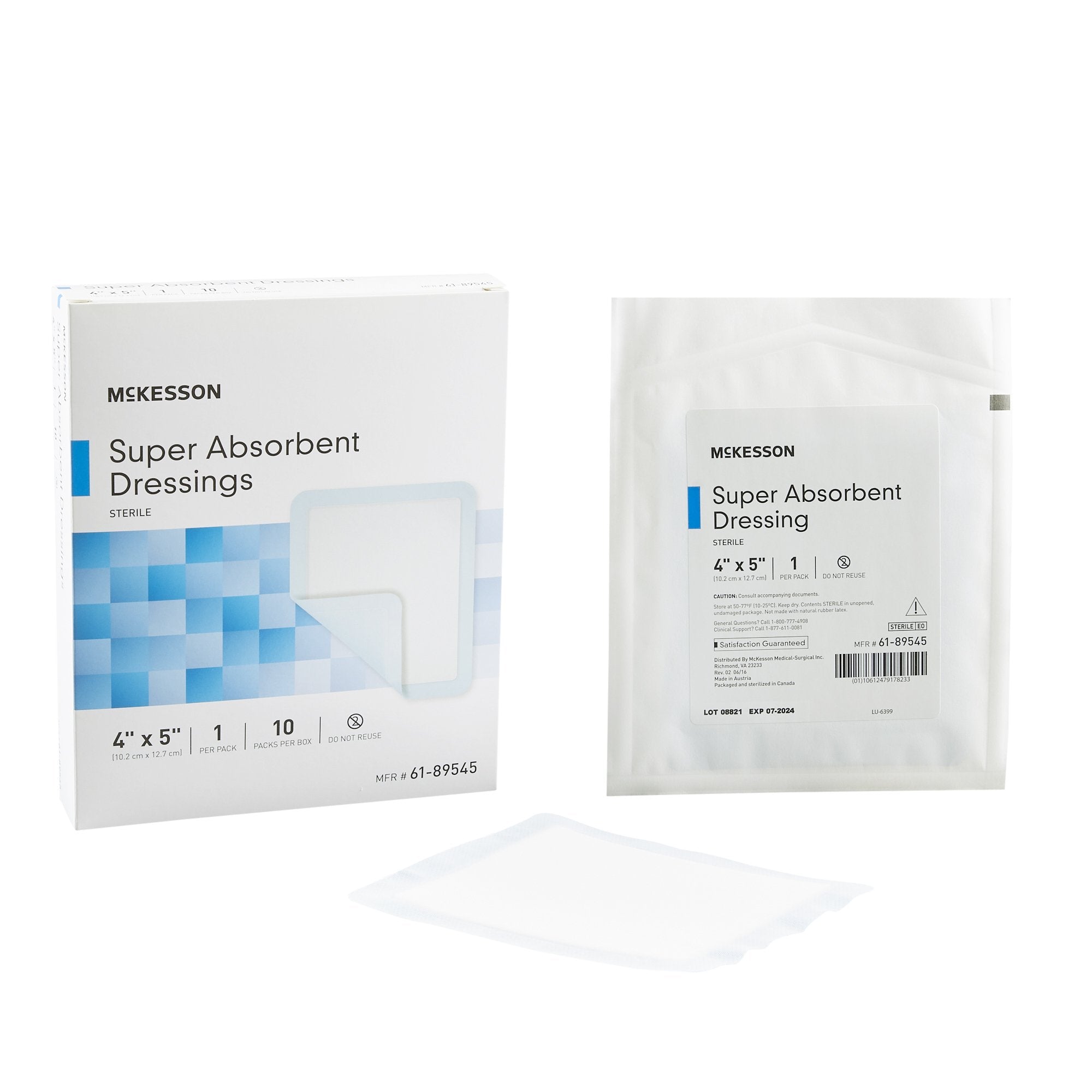 Super Absorbent Dressing McKesson 4 X 5 Inch Rectangle 