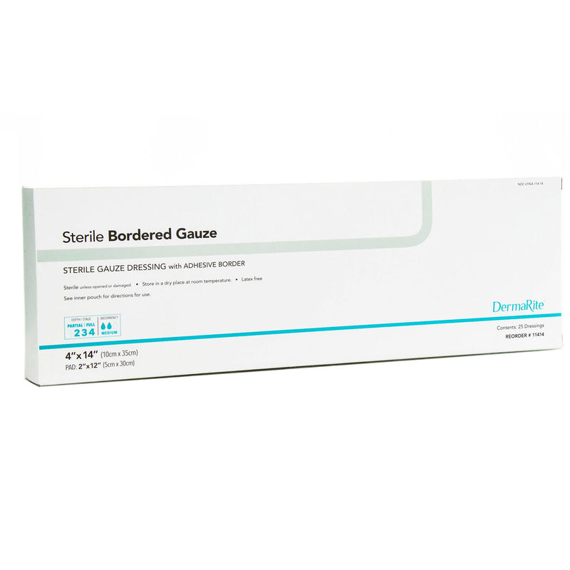 DermaRite Sterile Gauze Adhesive Dressing, 4 x 14 inch (Box of 25)