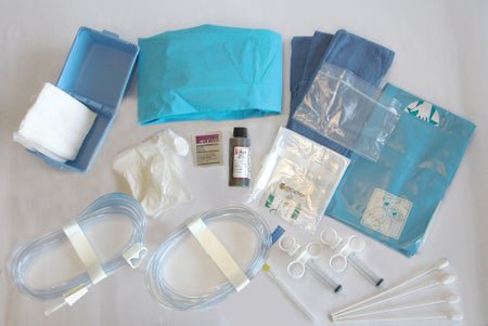 BR Surgical Hysteroscopy Sterile Procedure Kit, (5) per box, consisting of: hysteroscopy tubing, drapes (under buttock, video, back table), OR towels, control syringes, spinal needle, rayon swab, gauze, alcohol prep, PVP prep, non-latex gloves, header bag 