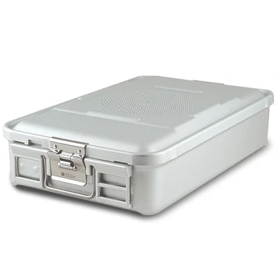 SklarLite Sterilization Container - Mid-Size, Safe Lid, Perforated Bottom, 18-1/4" x 11" x 4", Silver - 10-4336 