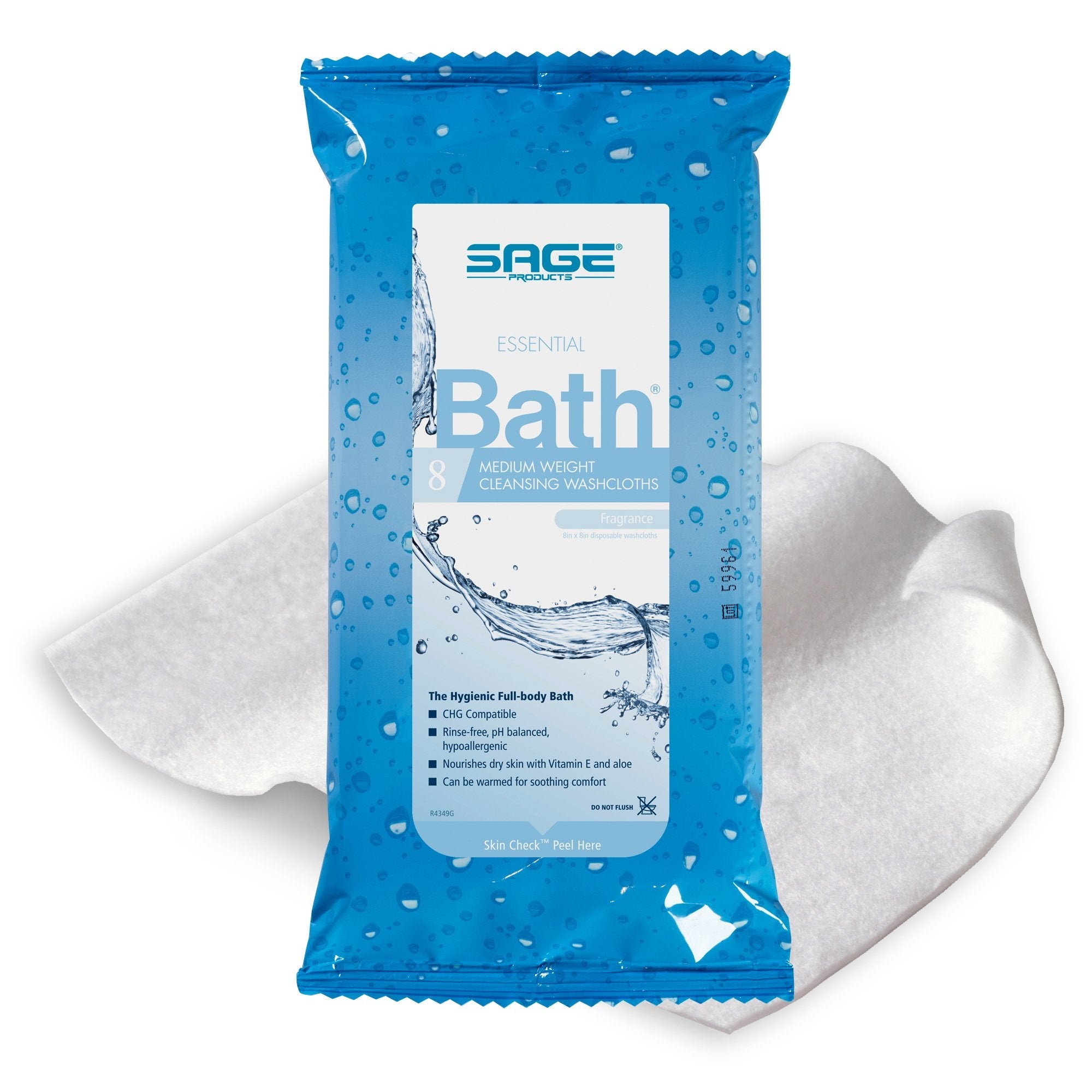 Sage Products Sage Products Essential Bath Rinse-Free Wipes, Medium Weight, Soft Pack (60/CS) 