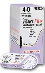 Absorbable Antibacterial Suture with Needle Coated Vicryl Plus Polyglactin 910 CT-2 1/2 Circle Taper Point Needle Size 2-0 Braided 