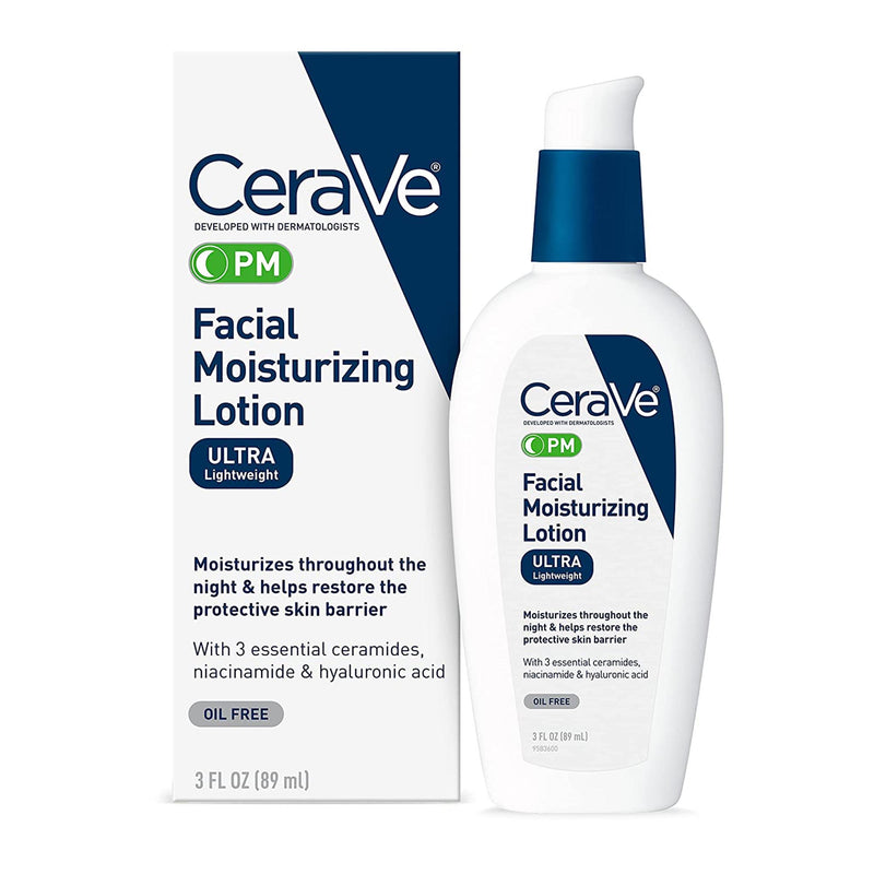 CeraVe Facial Moisturizing Lotion PM, Ultra Lightweight, 3-ounce Pump Bottle (Each)