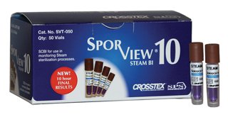 SPS Medical Supply Sterilization Biological Indicator Vial SporView 10 Steam 10 Hour Processing Time (50/BX) 
