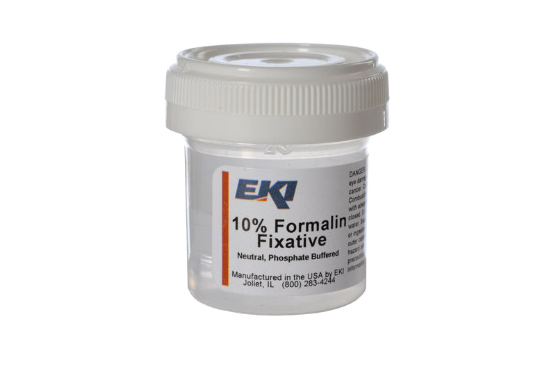 EK Industries Inc Prefilled Formalin Container 10 mL Fill in 20 mL (0.67 oz.) Screw Cap Warning Label / Patient Information NonSterile (100/CS) 