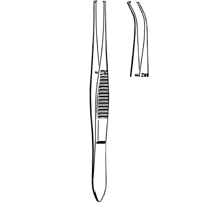 Econo Iris Tissue Forceps - 4-1/4", Half-Curved, 1x2 Teeth, Disposable, BX 12 - 21-146