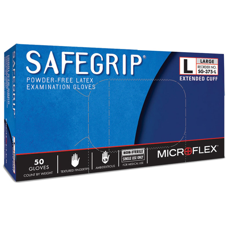 Microflex Medical SafeGrip Latex Extended Cuff Length Exam Glove, Large, Blue (500/CS)