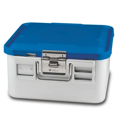 SklarLite Sterilization Container - Half-Size, Safe Lid, Perforated Bottom, 11-1/4" x 11" x 6", Blue - 10-4638 