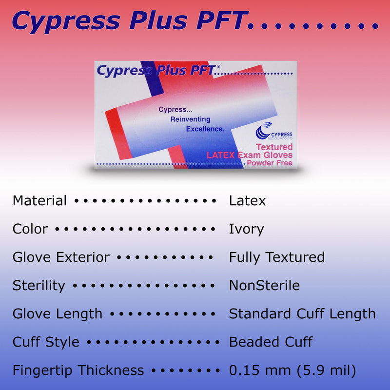 Cypress Plus PFT Latex Exam Glove, Small, Ivory (100/BX)