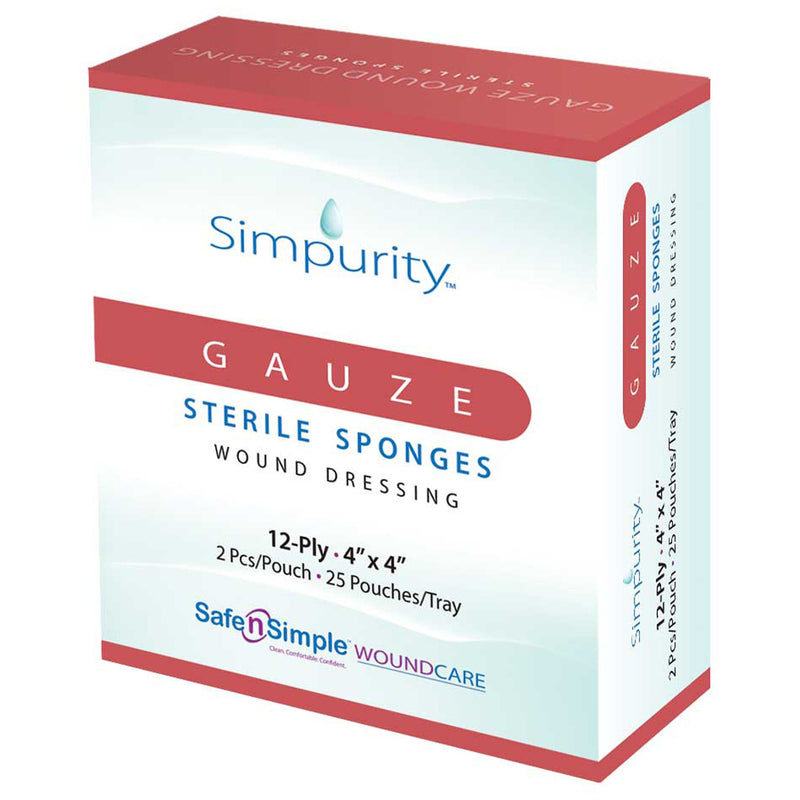 Simpurity Sterile Gauze Sponge, 4 x 4 Inch, 12-Ply (Case of 16 Boxes)