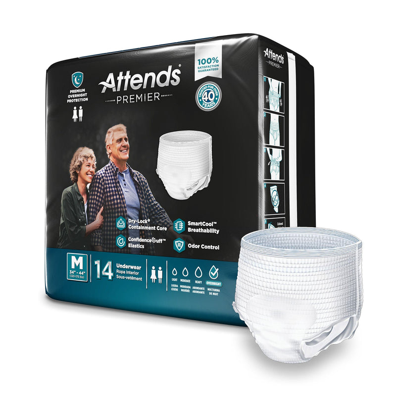 Attends Premier Underwear, Heavy Absorbency, Medium, 34 to 44 Inch Waist/Hip (Case of 56)