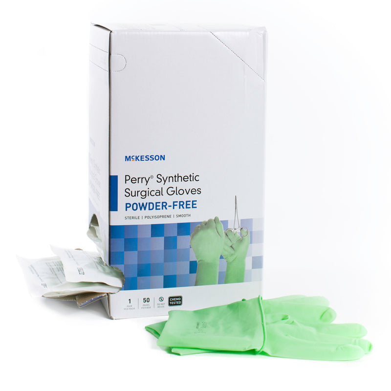 McKesson Perry Performance Plus Polyisoprene Surgical Glove, Size 7, Green (Case of 4 Boxes)