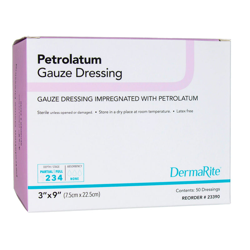 DermaRite Petrolatum Impregnated Dressing, 3 x 9 Inch (Box of 50)