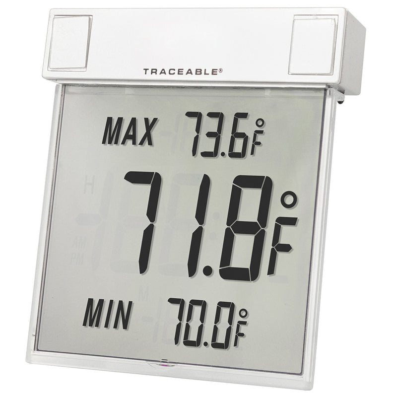 Digital Thermometer Traceable Big-Digit See-Thru Fahrenheit / Celsius -13° to +158°F (-25° to +70°C) Internal Sensor Multiple Mounting Options Battery Operated (Each)