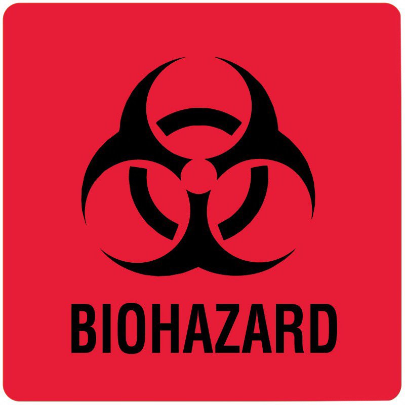United Ad Label Pre-Printed Label Caution Label Red Paper Biohazard Black Biohazard 8 X 10 Inch 