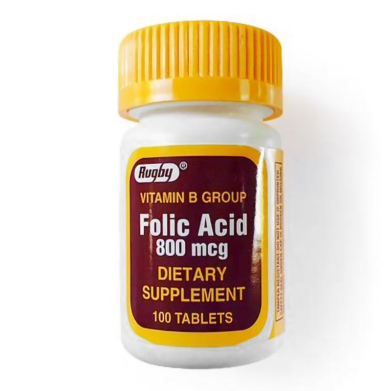 Rugby Folic Acid (Vitamin B-9) Tablets (Bottle of 100)