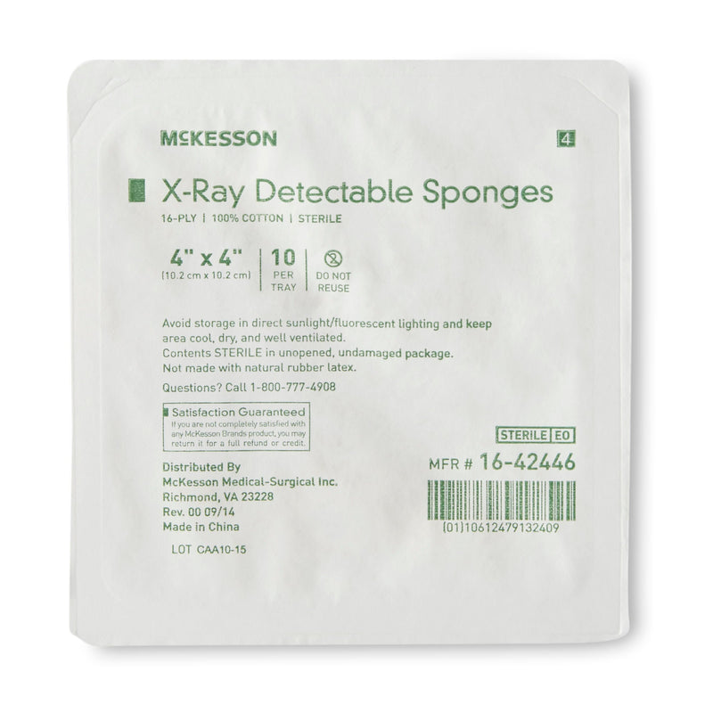 McKesson Sterile X-ray Detectable Gauze Sponge, 4 x 4 Inch, 16-Ply (Case of 72)