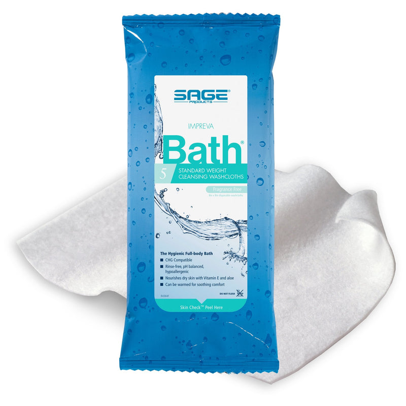 Sage Comfort Bath Rinse-Free Wipes, Aloe, Unscented, Soft Pack (78/CS) 