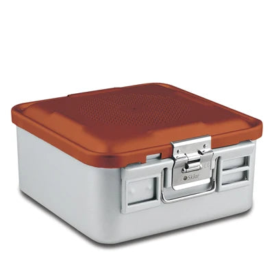 SklarLite Sterilization Container - Half-Size, Standard Lid, Non-Perforated Bottom, 11-1/4" x 11" x 5", Red - 10-4552 