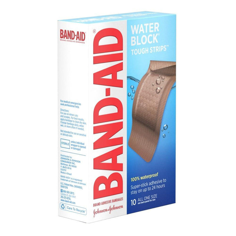 Band-Aid Water Block Tough Strips Adhesive Bandages, 1.75 x 4 Inch (Box of 10)