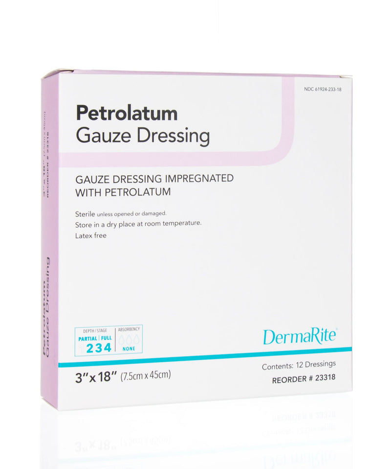 DermaRite Petrolatum Impregnated Dressing, 3 x 18 Inch (Box of 12)