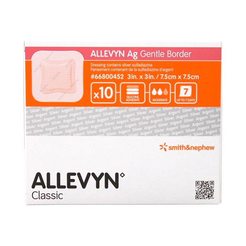 Silver Foam Dressing Allevyn Ag Gentle Border 3 X 3 Inch Square Sterile 