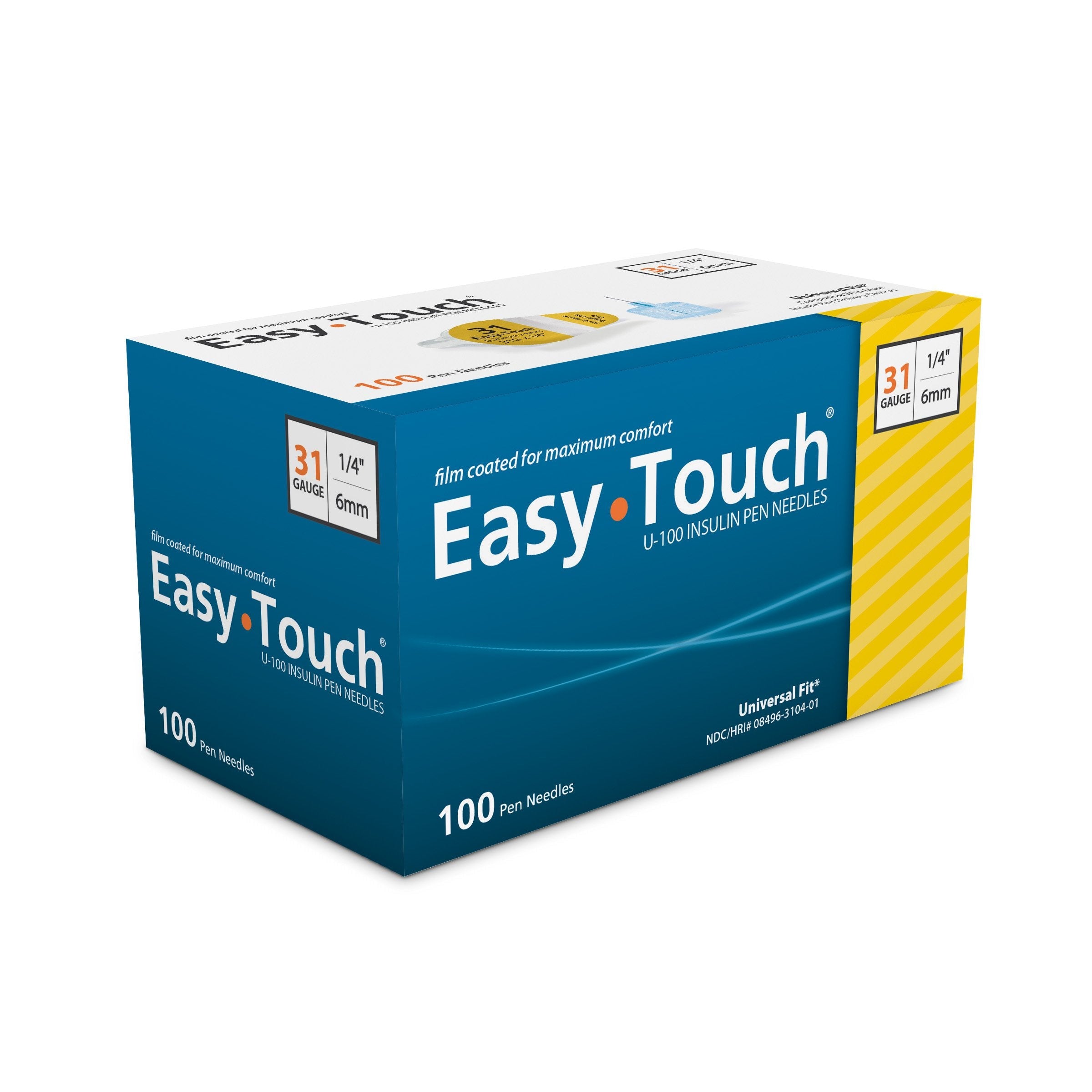 Standard Insulin Pen Needle EasyTouch 31 Gauge 6 mm Length NonSafety 