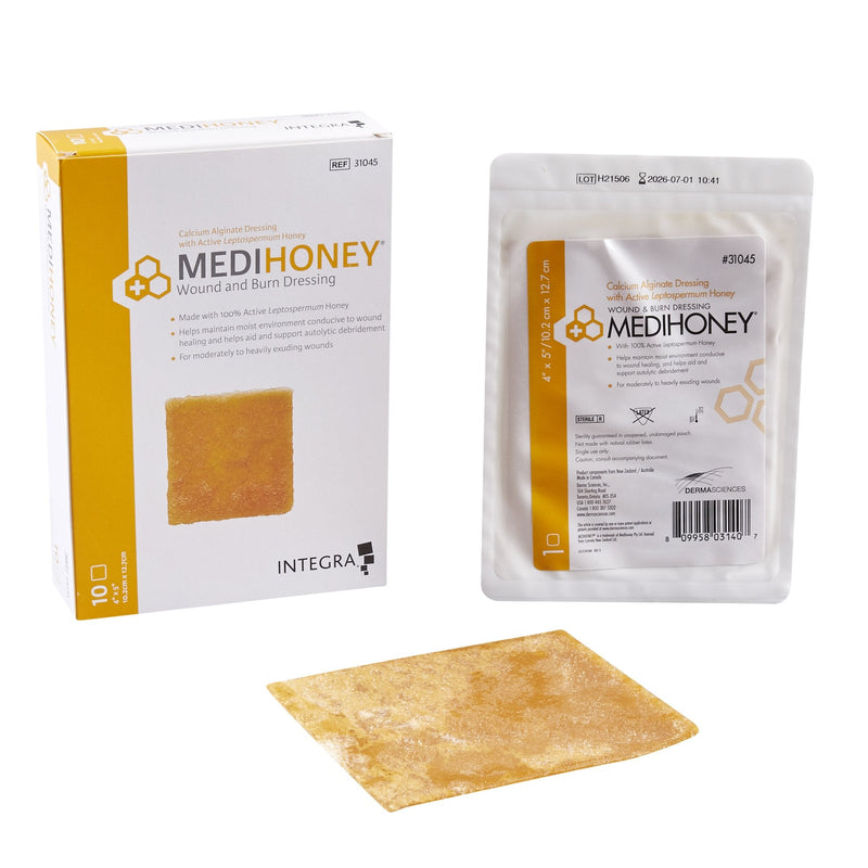 Honey Impregnated Wound Dressing MEDIHONEY Rectangle 4 X 5 Inch Sterile 
